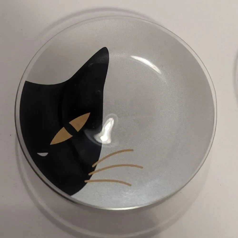 2Pc Set Japanese Cat Glass Plates Jewelry Catch All Dish